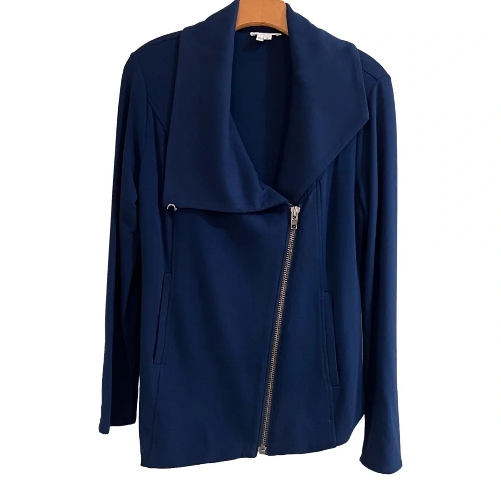 Helmut Lang Villous Jacket Sweatshirt Biker Minimalist Navy Blue Small S EUC - Picture 3 of 10